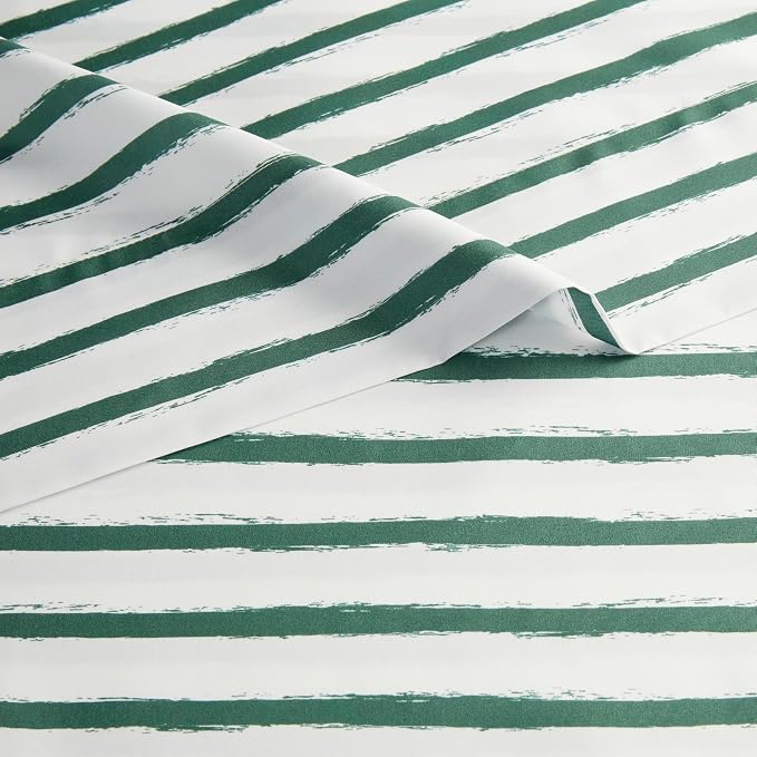 Amazon Basics Kid's Soft Easy-Wash Lightweight Microfiber 3-Piece Sheet Set with 1 Standard Pillowcase, 1 Flat Sheet, 1 Fitted Sheet, Twin, Green Stripes