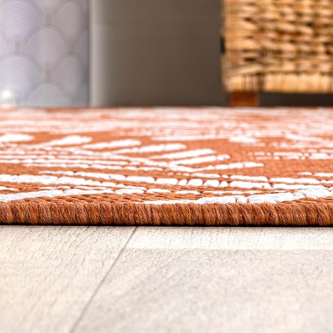 JONATHAN Y Palm Frond Indoor Outdoor Round Area Rug 5 Ft Orange/Cream, Nevis for Backyard, Patio, Porch, Easy-Cleaning, High Traffic, Pet-Friendly, Non-Shedding (SMB119E-5R)