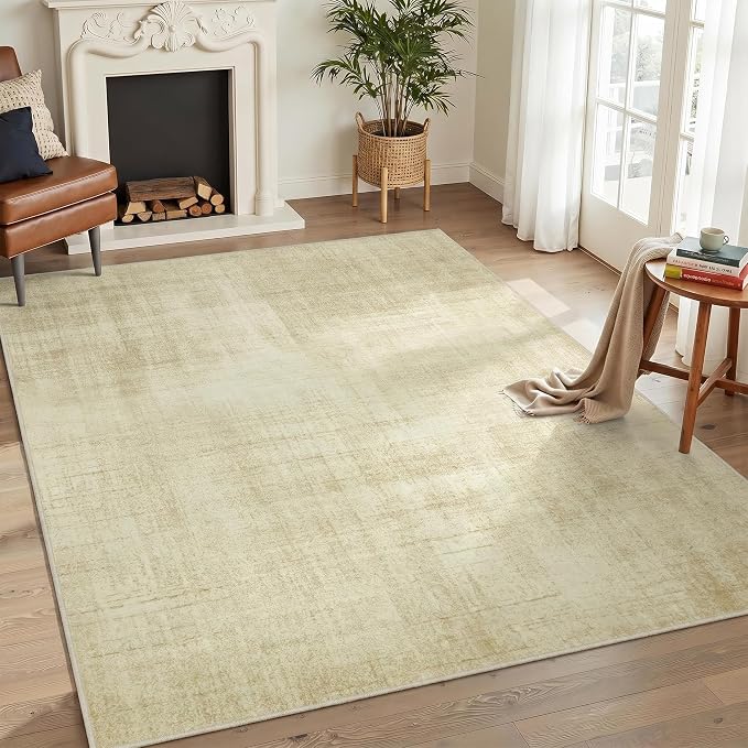 Joydeco 4x6 Area Rugs Classic for Living Room, Beige | Non Slip Machine Washable Low Pile for Bedroom Dining Room Home Office Pet & Child Friendly