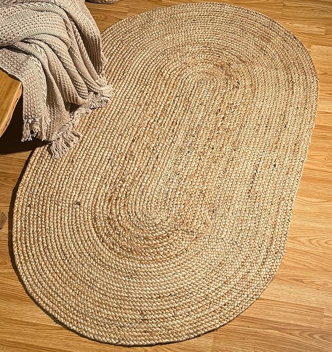 Chardin home Hand Woven Natural Jute Braided Area Rug – 3x5 Feet Oval | Vintage Boho Reversible Rug for Living Room, Bedroom, Dining Area, Entryway | Farmhouse Natural Fiber Floor Covering