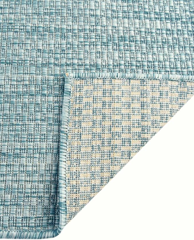 Unique Loom Collection Casual Transitional Solid Heathered Indoor/Outdoor Flatweave Area Rug (2' x 8' Runner, Aquamarine/Ivory)