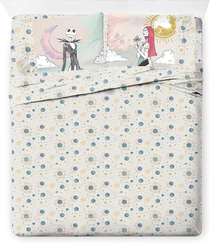 Disney Nightmare Before Christmas Full Comforter Set 7 Piece, Multi | Jack Skellington Sally, Bed in a Bag, Comforter Sheets Shams Pillowcases, Soft Microfiber, Machine Washable, Girls Gift