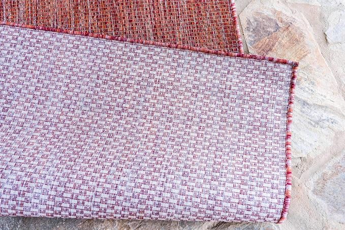 Unique Loom Collection Casual Transitional Solid Heathered Indoor/Outdoor Flatweave Area Rug (4' 1" x 6' 1" Rectangle, Rust Red/Beige)