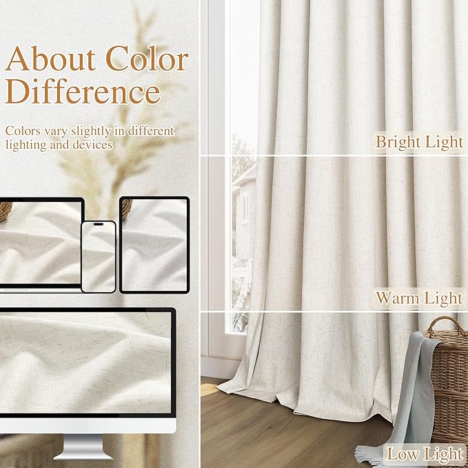 Guken Cream 100% Blackout Curtains 100 Inch Wide by 120 Inch for Living Room Bedroom Back Tab Thermal Insulated Black Out Linen 1 Drapes Room Darkening Window Curtains,1 Panel