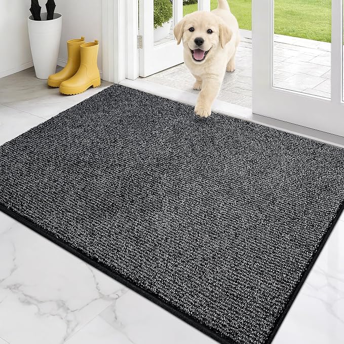 PURRUGS Dirt Trapping Door Mat 32" x 47", Non-Slip Machine Washable Entry Rug, Entrance Mat, Indoor Front Door Mat, Super Absorbent Entryway Rug for Muddy Shoes & Paws, Heathered Charcoal