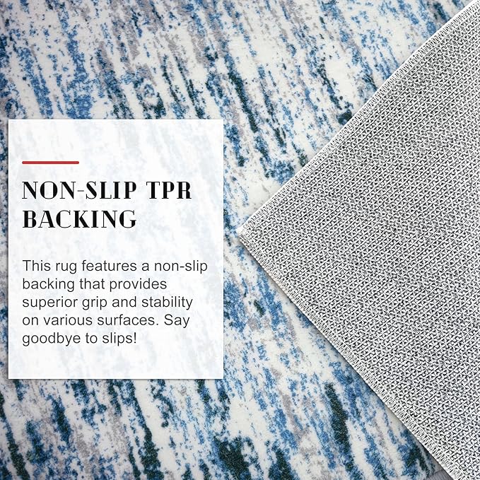 Lansny Modern Abstract Runner Rug 3x10, Grey Blue White Washable Kitchen Runner Non-Slip Soft Hallway Rug Runner Thin Print Faux Wool Carpet for Entryway Bedroom Laundry Room Indoor Home Office Decor