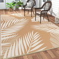 GENIMO Outdoor Rug, Waterproof Plastic Rugs for Patio, 6'x9' Brown Beige | Outside Larger Leaf Carpet Mat for Porch Decor, Deck, Balcony, Camping, RV, Backyard, Picnic, Beach, Reversible, Foldable