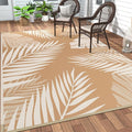 GENIMO Outdoor Rug, Waterproof Plastic Rugs for Patio, 5'x8' Brown Beige | Outside Larger Leaf Carpet Mat for Porch Decor, Deck, Balcony, Camping, RV, Backyard, Picnic, Beach, Reversible, Foldable