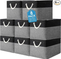 meekoo 8 Pack Collapsible Storage Bins Fabric Storage Bins Polyester Fabric Baskets with Handles Linen Closet Organizer for Shelf Home Closet Towels Toys(15 x 11 x 9.5 in,Black Gray)
