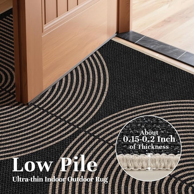 EDIMENS Easy Jute 2x3 Entryway Rug Door Mat Small Entry Rugs Indoor Outdoor | Non Slip Washable Rainbow Area Rug Farmhouse Low Pile Black Indoor Outdoor Doormat for Entrance Porch Doorway