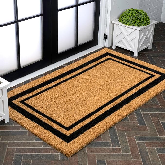 JONATHAN Y Natural Coir Indoor/Outdoor Area Rug 3X4 Natural/Black Border, Peater Classic Casual Commerical Doormat Ideal for Door Entrance, Patio, Porch, Backyard, Garages NRF107A-34