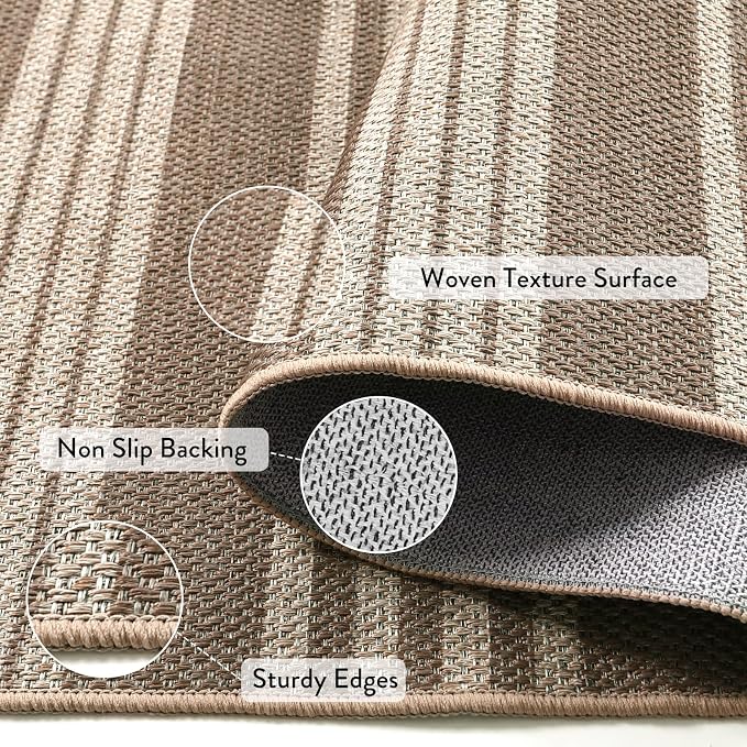 Lahome Striped Easy Jute Outdoor Patio Rug, 3x5 Washable Rugs for Porch | Indoor Living Room Area Rugs Non Slip, Modern Farmhouse Neutral Carpet for Entryway Backyard Bedroom Rv, Khaki