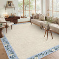 GarveeHome Washable Living Room Rug 9x12 Floral Bordered Area Rugs Soft Thin Indoor Carpet for Bedroom Modern Throw Aesthetic Mat Non Slip Stain Resistant Carpet for Dining Room Office, Beige