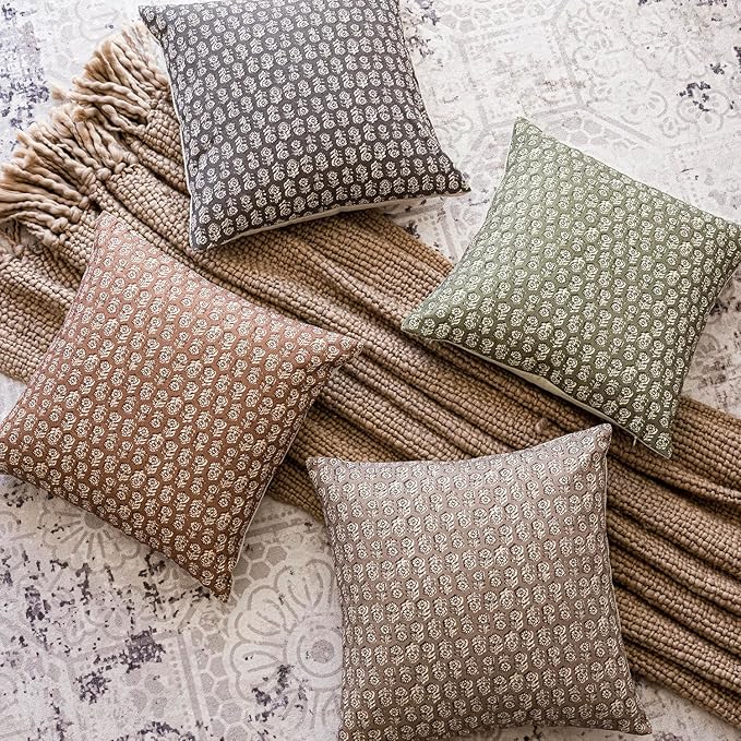 Foindtower Set of 2 Decorative Vintage Floral Print Throw Pillow Covers Neutral Modern Farmhouse Cushion Covers Boho Home Decor for Sofa Chair Couch Bedroom Living Room,18×18 Inch,Tan Taupe