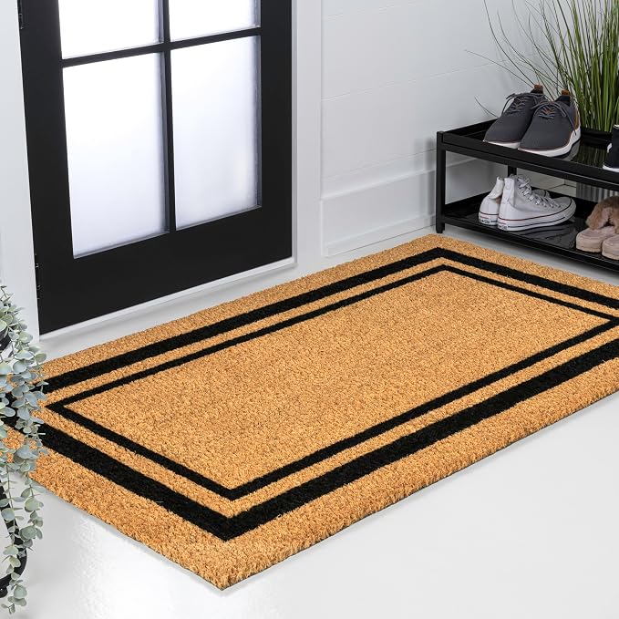 JONATHAN Y Natural Coir Indoor/Outdoor Area Rug 3X4 Natural/Black Border, Peater Classic Casual Commerical Doormat Ideal for Door Entrance, Patio, Porch, Backyard, Garages NRF107A-34