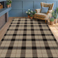 Jute Rug 6x9 for Living Room, Washable Black and Brown Rug for Dining Room, Indoor Outdoor Geometric Non Slip Vintage Farmhouse Carpet for Camping, Classic Beige Plaid Décor