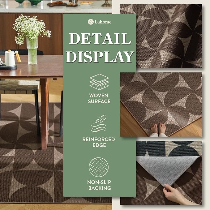Lahome Semi Circle Easy Jute Rugs for Entryway, Tan 3x5 Washable Rug | Non Slip Stain Resistant Lightweight Door Mat for Entry Front Porch