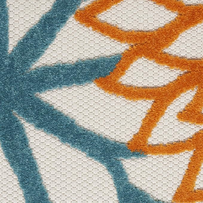Nourison Home Aloha Turquoise Multicolor 4' x Round Area Rug - Easy Clean, Non Shedding, Bed Room, Living Room, Dining Room, Kitchen (4' x Round)