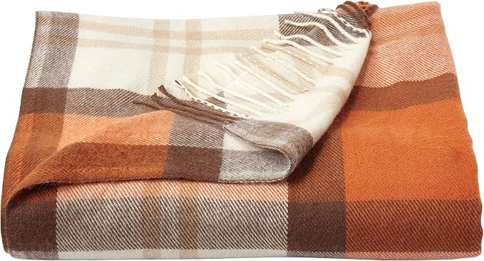 Lavish Home Oversized Throw Blanket for Couch, Spice Plaid, 60” x 70” | Luxuriously Soft Faux Cashmere Acrylic Throw, Breathable Couch and Bed Blanket with Stylish Vintage Design