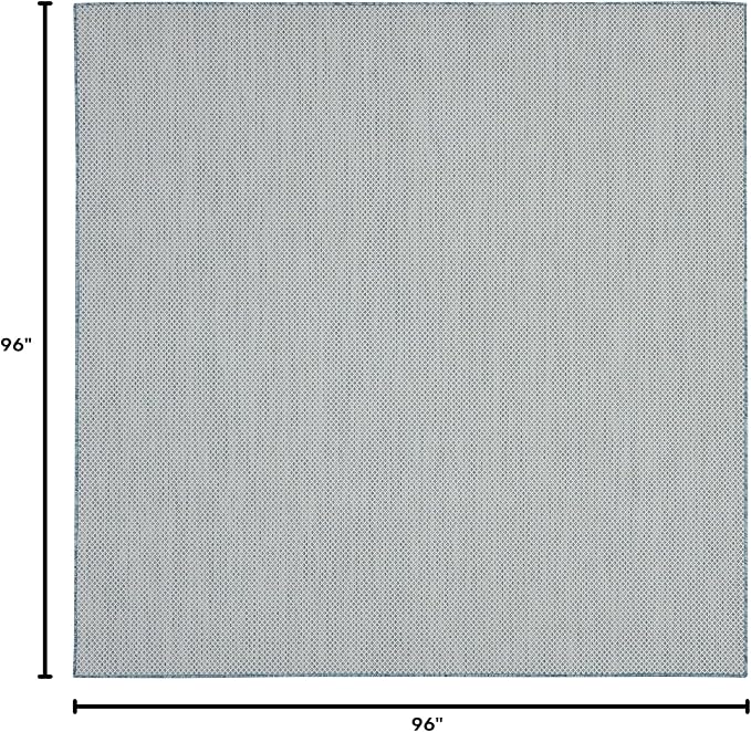 Nourison Home Courtyard Ivory Aqua 8' x Square Area Rug - Easy Clean, Non Shedding, Bed Room, Living Room, Dining Room, Kitchen (8' x Square)