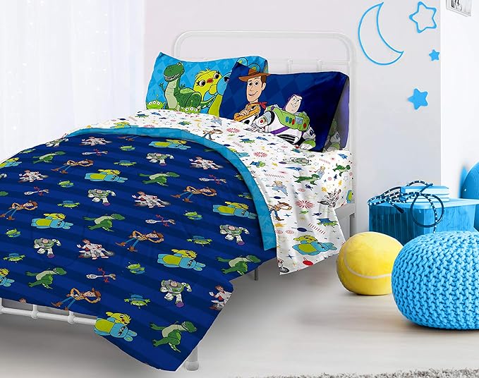 Disney Toy Story Woody Full Size Comforter Set 5 Piece Kids Bedding, Blue | Buzz Jessie, Bed in a Bag, Comforter Sheets Pillowcases, Official Product, Soft Microfiber, Machine Washable, Kids Gift