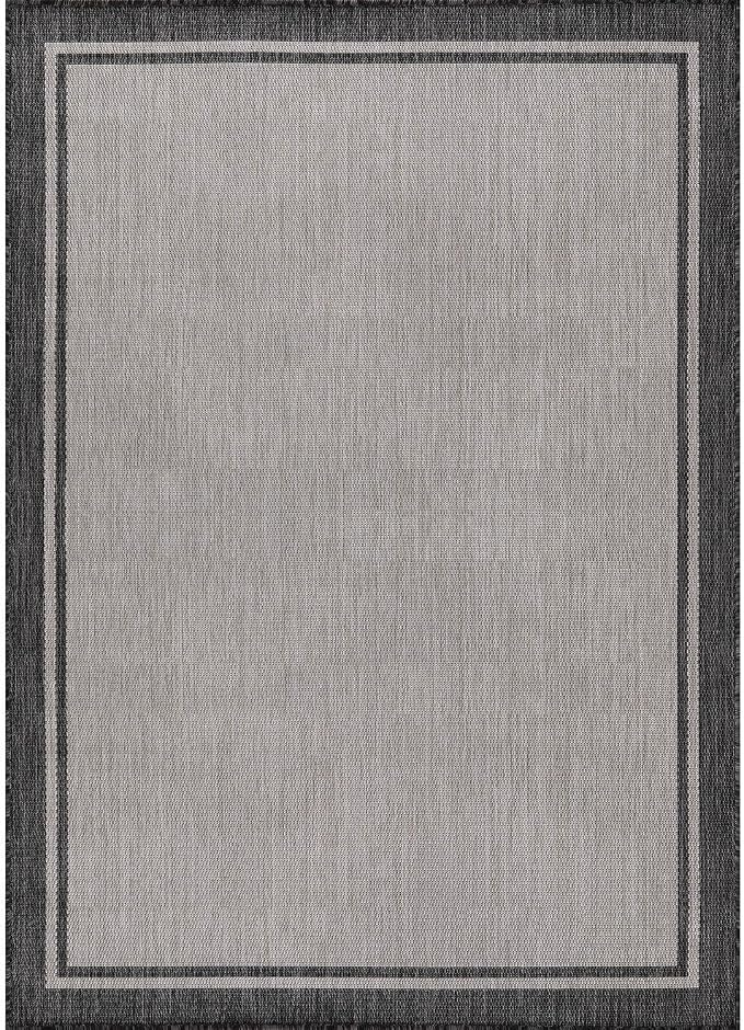 CAMILSON Indoor Outdoor Rug, 6x9 Bordered Gray Modern Area Rugs for Indoor and Outdoor Patios, Kitchen and Hallway Mats, Washable Porch Deck Outside Carpet (Bordered Grey, 6 x 9)
