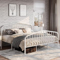 SHA CERLIN King Size Metal Bed Frame with Wrought Iron-Art Headboard, White | Victorian Style Metal Platform Bed Frame, Wrought Iron-Art Headboard and Footboard, Under-Bed Storage, No Box Spring Needed