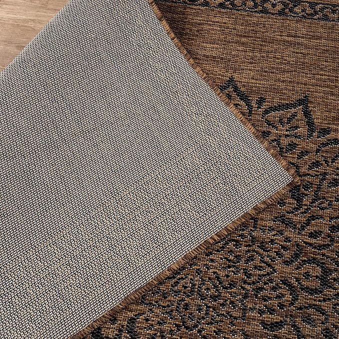 CAMILSON Outdoor Rug 9x12 Medallion Gold Modern Large Area Rugs for Indoor and Outdoor Patios Kitchen and Hallway Mats Washable Porch Deck Outside Carpet (Medallion Gold 9 x 12)