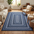 Garvee Easy Jute 4x6 Outdoor Rug Washable Non Slip Braided-Print Neutral Rugs for Living Room Ultra-Thin Non-Shedding Foldable Carpet Indoor Outdoor Farmhouse Rug for Bedroom Kitchen Porch Navy Blue