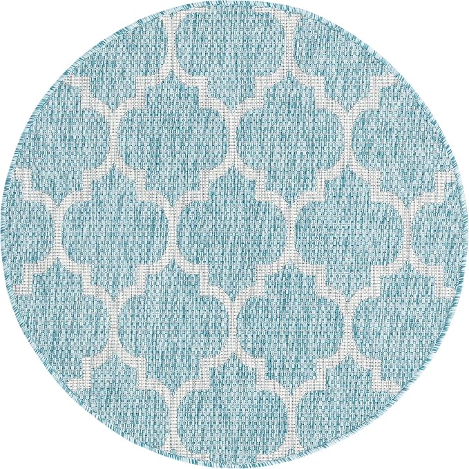 Unique Loom Trellis Collection Area Rug-Lattice Design, Moroccan Inspired for Indoor/Outdoor Décor, 3 ft 3 in x 3 ft 3 in Round, Aquamarine/Gray