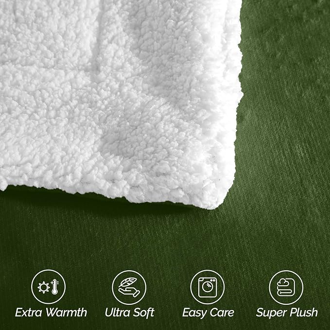 Elegant Comfort Ultra Soft Reversible Flannel Sherpa Blanket - Cozy Silky Fleece Throw for Couch, Bed - Plush Fuzzy Warm Winter Blanket for Gift, Twin, Sage