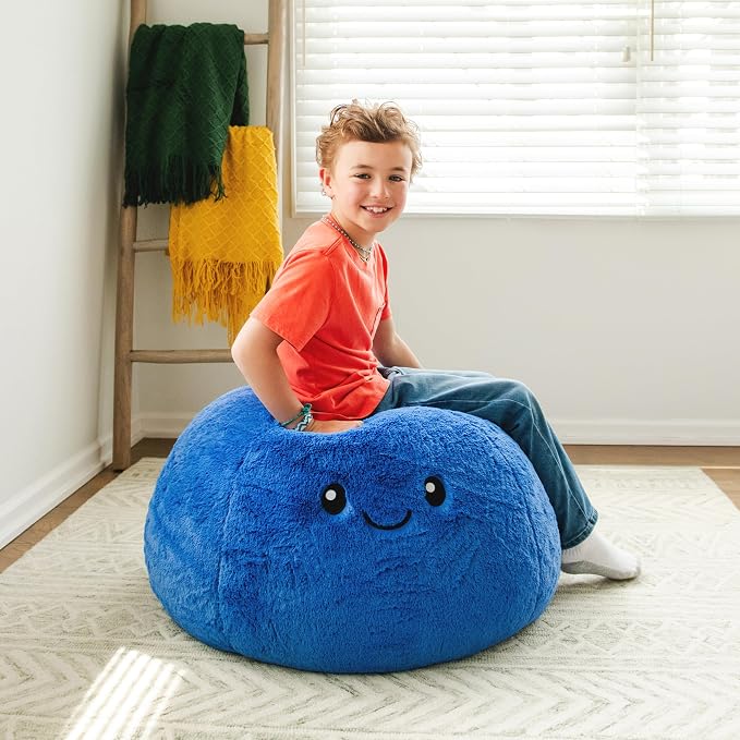 Big Joe Blueberry PlushiPals Super Soft Bean Bag Chair for Kids, Ultra-Soft Plush Polyester Blend, 2.5 feet Refillable | 2.5 feet, Polystyrene Bean Filled, Refillable, Snuggle Puff, Safe for Kids Ages 3 and Up, Supports Up to 150 lbs
