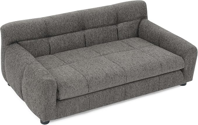 38" Dog Sofa Bed, Elevated Dog Bed with Backrest and Armrests, Soft Memory Foam Couches for Small and Medium-Sized Pets, Durable Linen Pet Couch Furniture, Dark Gray