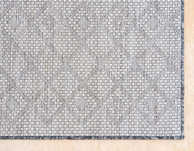 Unique Loom Outdoor Trellis Collection Area Rug - Tribal Trellis (2' x 6' 1" Runner, Charcoal Gray/ Natural)