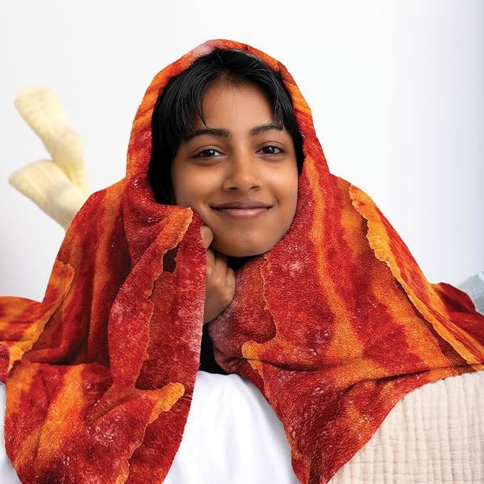 WHAT DO YOU MEME? Cozy Concepts Co. Bacon Comfort Blanket by Relatable - Cozy Throw for Room Decor, Everyday Lounging or Funny Gag Gifts for Teens - Includes 1 Giant 60" Bacon Blanket