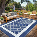 Outdoor Rug 9x18ft Waterproof Reversible Modern Diamond Plastic Straw Mat UV & Weather Resistant Easy Clean Camping Carpet for Patio Garden Deck Camper Beach Color: Navy