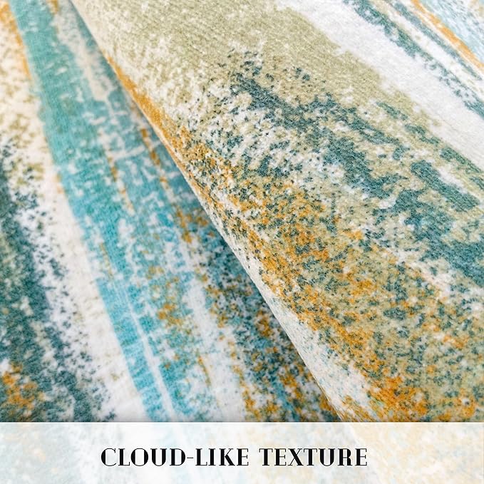 Lansny Modern Abstract Bedroom Runner Rug 2x7, Green Mustard Multi Washable Kitchen Runner, Non-Slip Soft Thin Faux Wool Mat for Entryway, Hallway, Laundry Room, Indoor Home Decor
