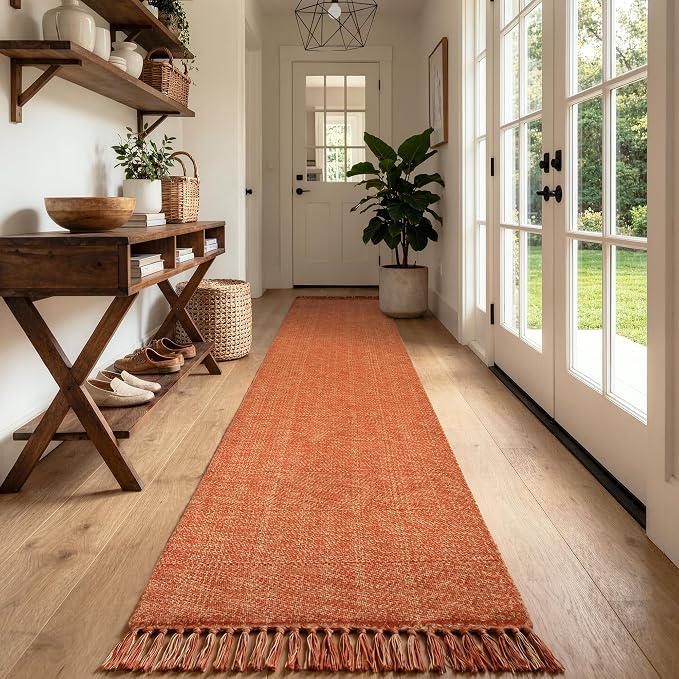 Collive Hallway Runner Rug 2.6' x 10', Farmhouse Indoor Entry Hall Carpet Washable Kitchen Rug, Modern Terracotta Hand Woven Bathroom Runner Carpet for Bedroom Porch Fall Decor
