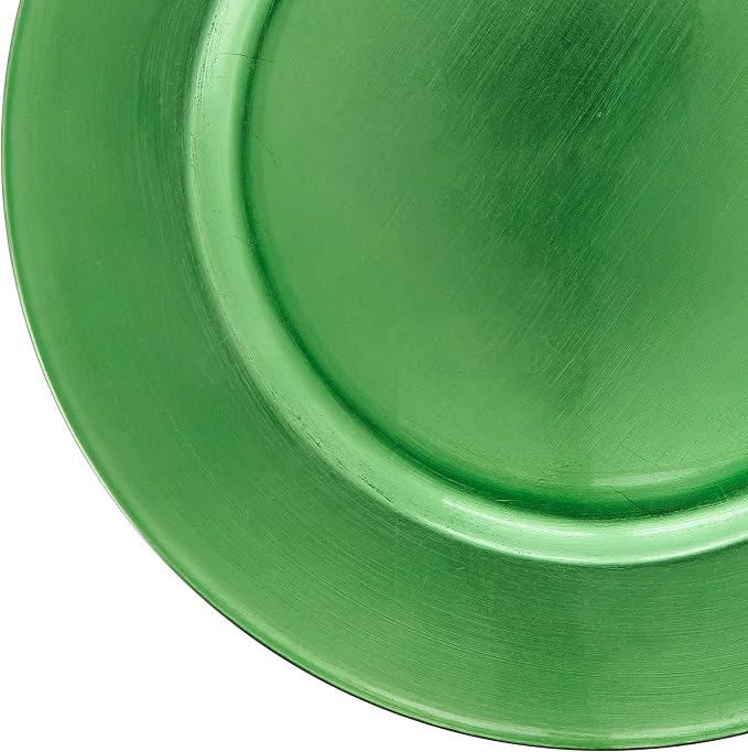 SARO LIFESTYLE Decorative Charger Plates, 13” Round Plastic Charger Plates, Set of 4 – Elegant Table Décor for Events, Weddings & Home Dining, Green