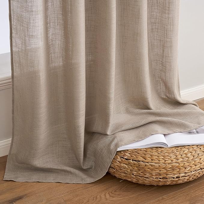MIULEE Taupe Linen Curtains 84 Inch Length 2 Panels for Bedroom Living Room, Soft Thick Linen Textured Natural Window Drapes Semi Sheer Light Filtering Back Tab Rod Pocket Burlap Look Decor