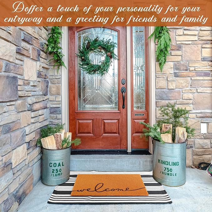 2 Pcs Outdoor Door Mat Combo Set Layered Outdoor Rug and Coir Welcome Doormat Non Slip Outside Floor Mat for Front Porch Entryway Patio Yard Decor(Welcome,24'' X 35'',24'' X 16'')