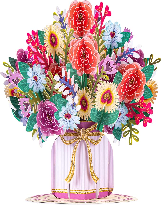 Paper Love HugePop Flower Bouquet Pop Up Cards 2 Pack - Includes 1 Happy Bouquet and 1 Harmony Bouquet, Gift For Mothers Day, Birthday, Valentines Day, All Occasions - Jumbo 10" x 14" Card
