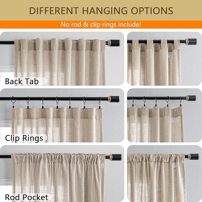 MYSKY HOME Boho Curtains Farmhouse Living Room Curtain Drapes, Light Filtering - Image 2