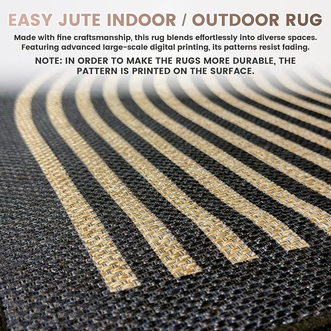 Washable Rainbow Easy Jute Rug, 5x7 Outdoor Indoor Patio Modern Geometric Contemporary Large Rugs, Low Pile Lightweight Non Slip Carpet Mat for Living Dining Room Bedroom Classroom Backyard Farmhouse
