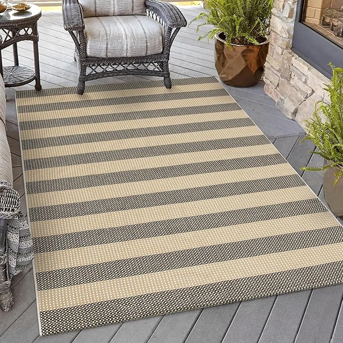 OJIA Indoor Outdoor Rugs 4'x6', Washable Outdoor Patio Rug Tan Camping Rug | Front Porch Rug Cotton Woven Outdoor Mat Entryway Rugs Indoor Area Rugs Floor Mat for Backyard/Kitchen/Bedroom/Living Room
