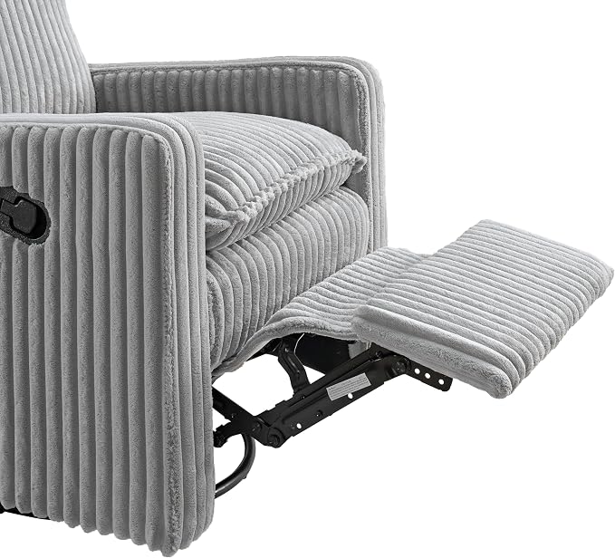 Oxford Baby Uptown Upholstered Glider Recliner Rocking Chair 360° Swivel for Nursery and Living Room - Corduroy Ash Gray, Green Guard Gold Certified