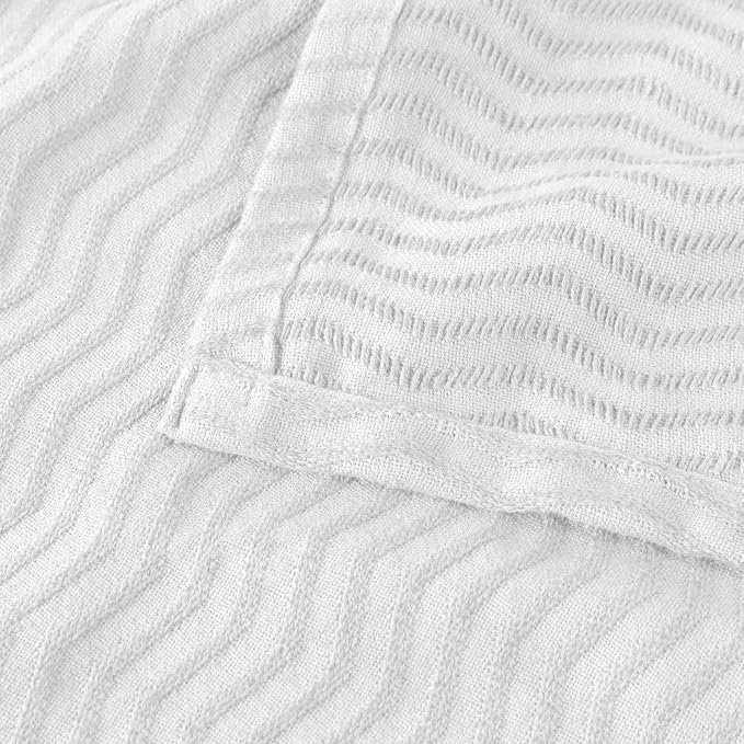 Superior JENA Cotton Blanket, for Picnic, Beach, Traveling or Camping, Bedroom Decor, Essentials, Cover for Bed, Couch, Lounging, Textured Jacquard, Modern Chevron Woven Blanket, King, White