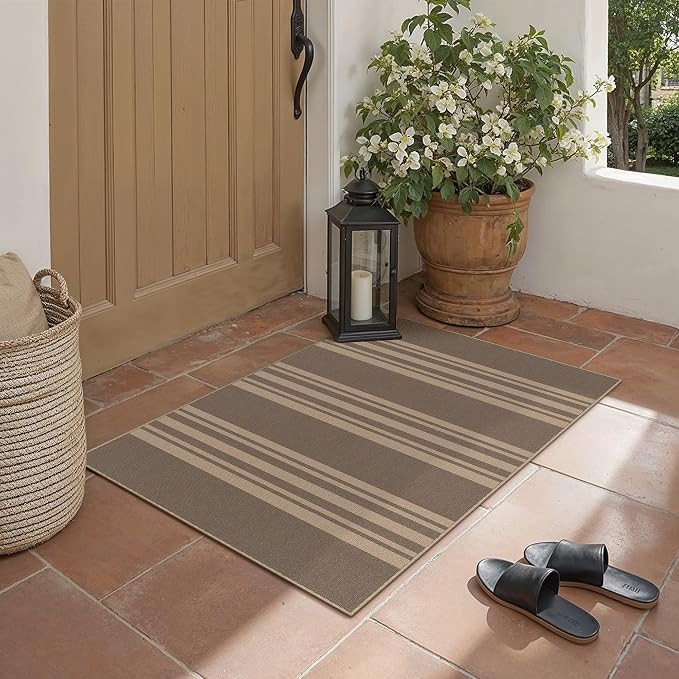 PureCozy Striped Easy Jute Rug 2x3 Nature Entryway Carpet Washable Non Slip Door Mat Farmhouse Neutral Non Shedding Entry Small Indoor Outdoor Rug for Kitchen Bedroom Mudroom Bathroom