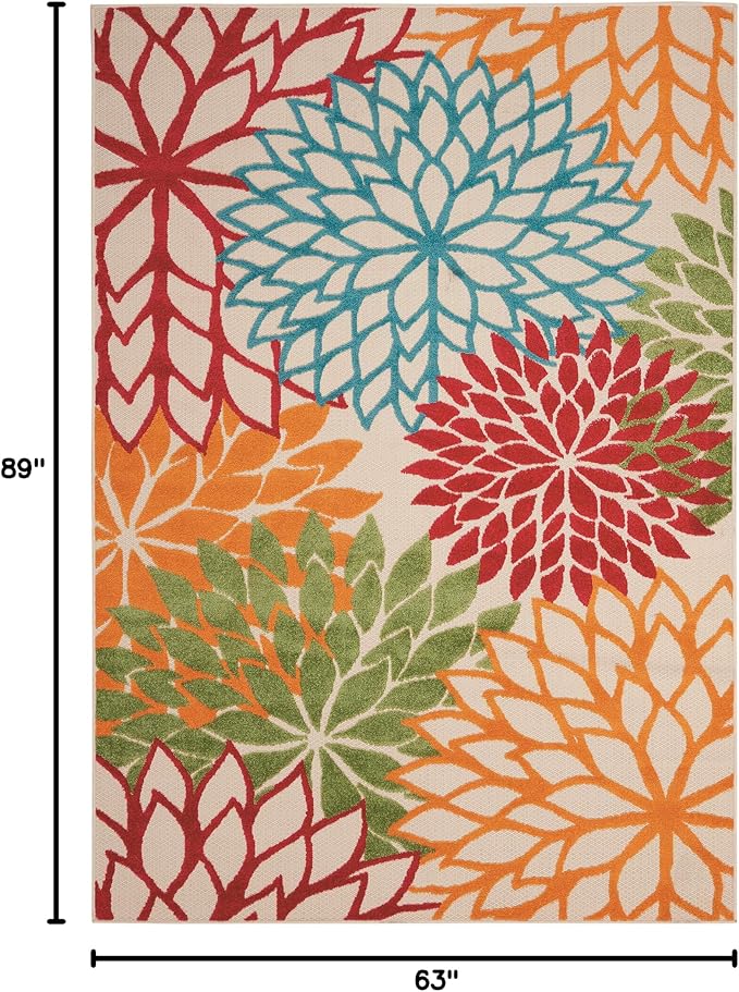 Nourison Home Aloha Indoor/Outdoor Green 5'3" x 7'5" Area Rug, Tropical, Botanical, Easy Clean, Non Shedding, Bed Room, Living Room, Dining Room, Deck, Backyard, Patio (5x7)