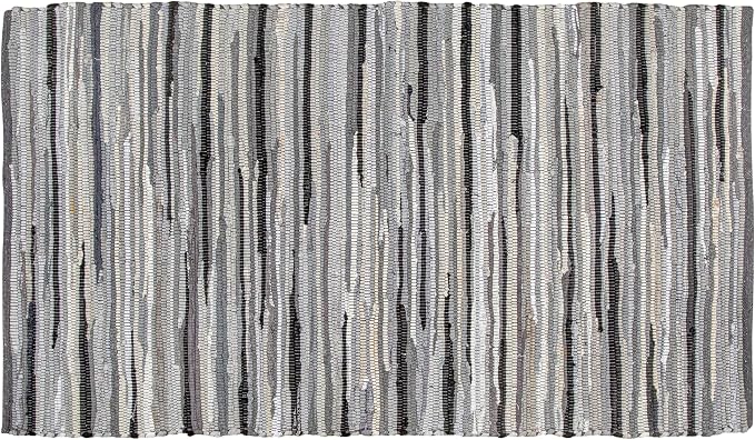 Ramanta Home Hand Woven 100% Cotton Rag Rug 3'x5' - Charcoal, Recycled Rugs, Boho Farmhouse Rugs for Living Room, Dinning Room, Kitchen, Entryway, Bedroom Rug - 36"x60"